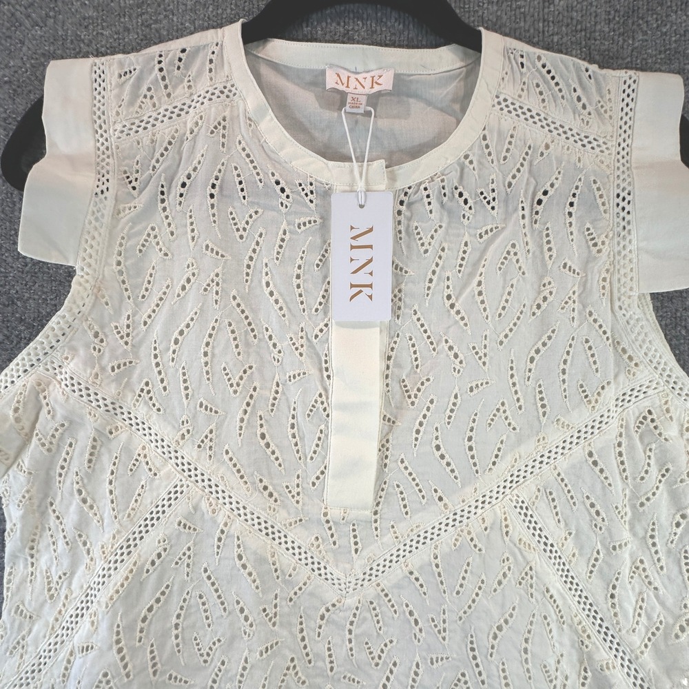 NEW 100% Cotton Cap Sleeve Eyelet Lace Top Sz XL Peasant Cottagecore Soft Girl
